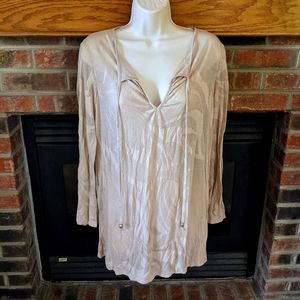 Tropical escape beige semi sheer tunic top M